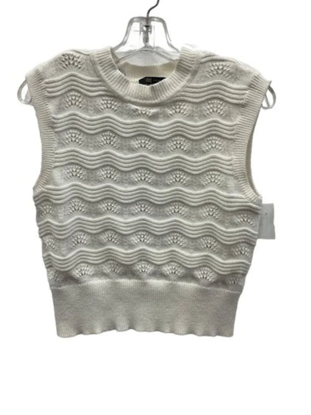 FRYE White Wavy Scalloped Pointelle Knit Sweater Vest Crew Neck M